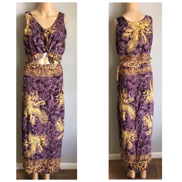 Vintage Dresses & Skirts - VTG Hawaiian 2 Piece Wrap Skirt Tribal Medium SM